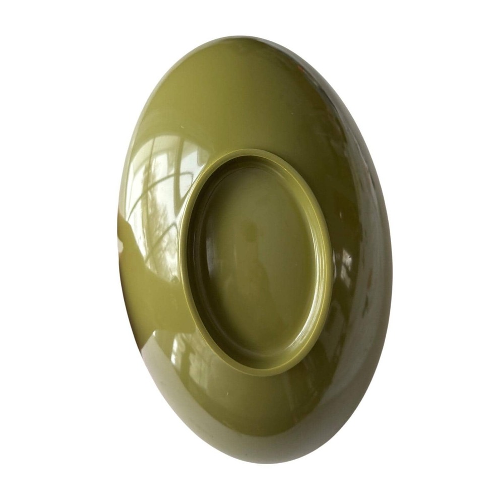 Vintage 70s Avocado Green Melamine Pedestal‎ Bowl — Olive Branch Oval Melmac - Picture 9 of 9